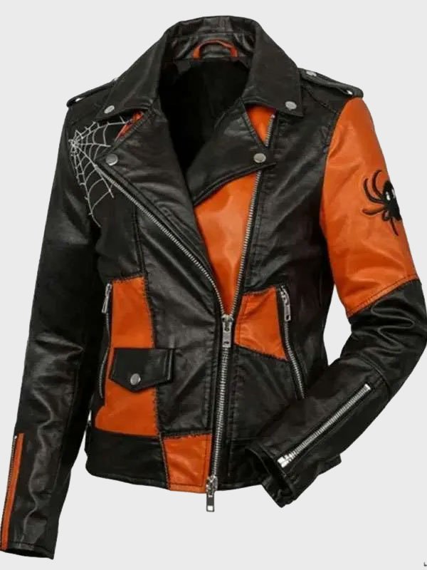 Halloween Patchwork Biker Leather Jacket - Image 2