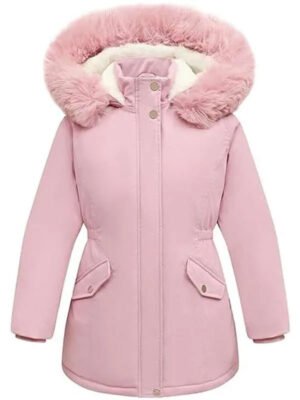 Women Pink Parka Jacket with Hood