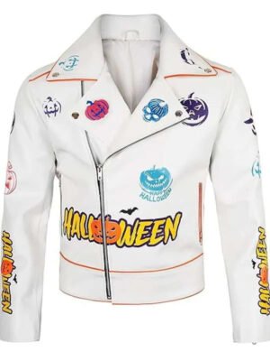 Halloween Pumpkin Asymmetrical Leather Jacket
