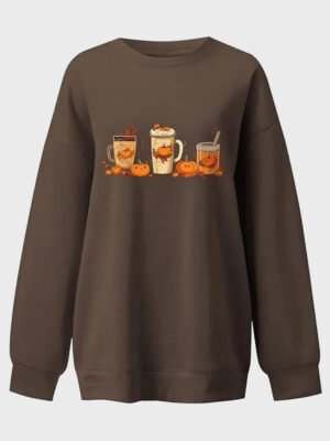 Brown Pumpkin Printed Sweatshirt