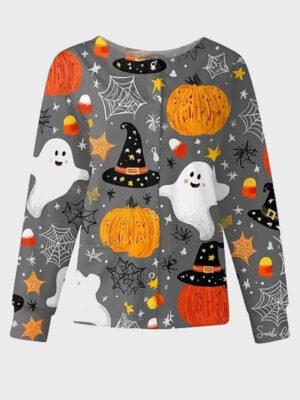 Halloween Pumpkin and Ghost Scrub Jacket