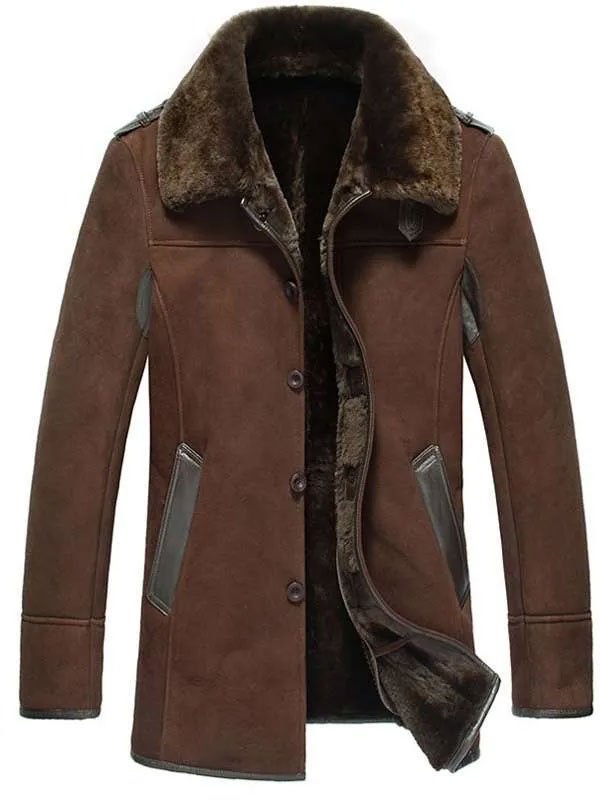 Men’s Reacher Style Shearling Brown Leather Coat