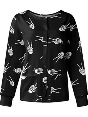 Halloween Skeleton Bone Hands Scrub Jacket
