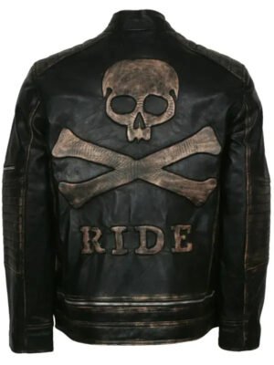 Men Motorcycle Skull Ride Leather Jacket