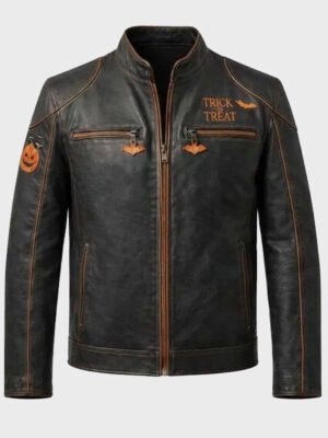 Halloween Trick or Treat Cafe Racer Leather Jacket