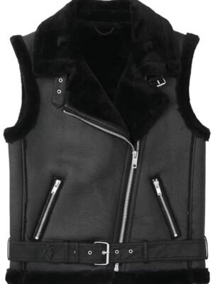 Winter Black Shearling Leather Vest Womens