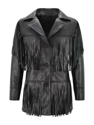 Women Black Western Fringe Leather Jacket