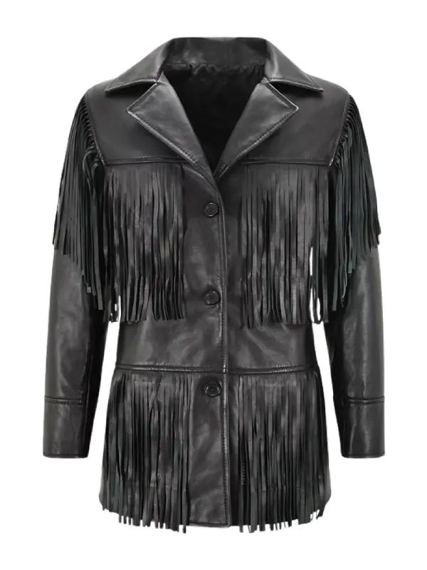 Women Black Western Fringe Leather Jacket
