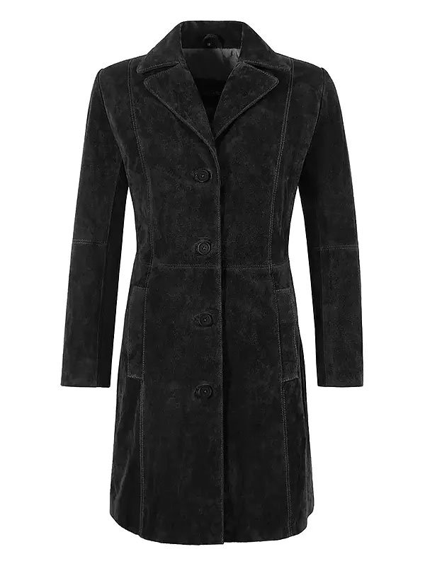 Women Classic Black Suede Coat