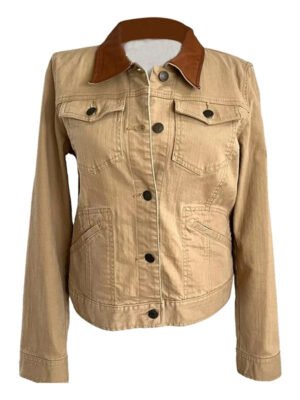 Women Brown Cotton Trucker Jacket