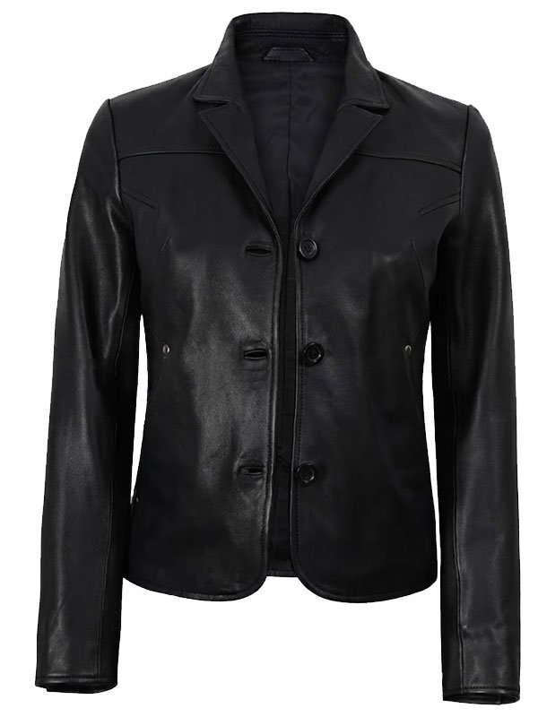 Women's Black Leather Blazer Jacket