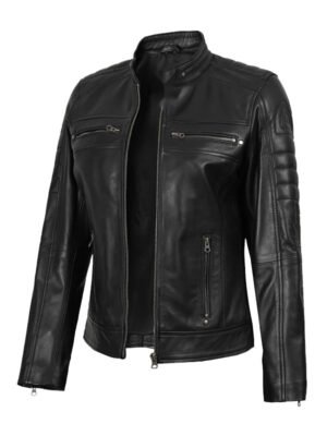 Women's Black Leather Moto Jacket