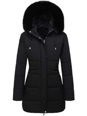 Women Black Puffer Parka Jacket