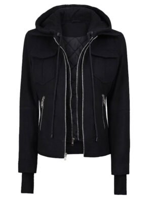 Women's Black Wool Hooded Jacket