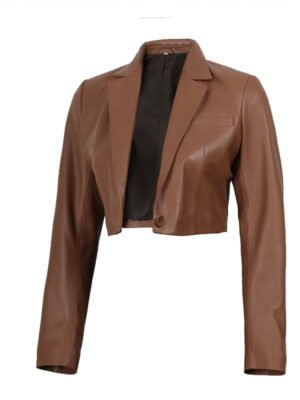 Women's Brown Cropped Leather Blazer