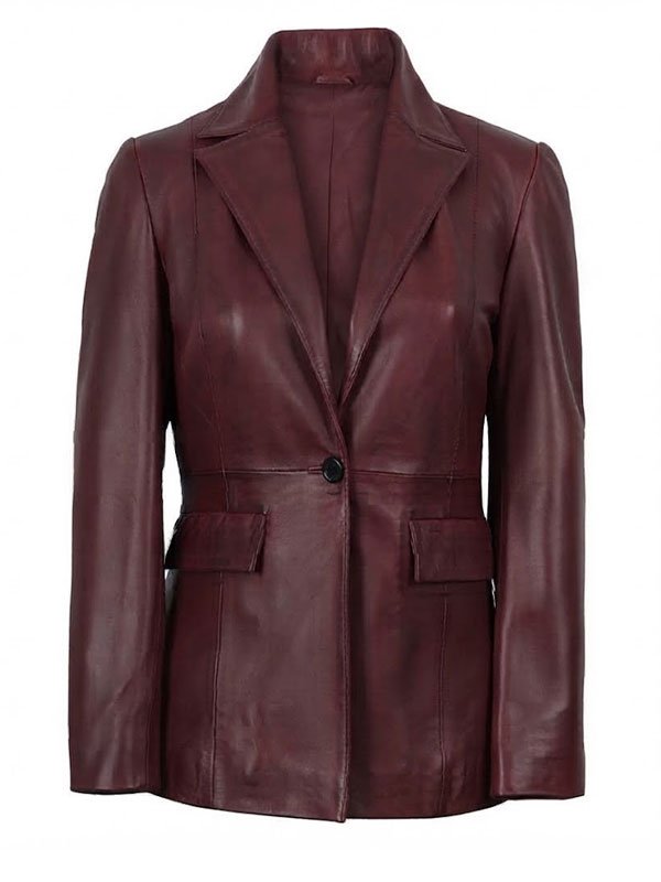 Women's Burgundy Leather Blazer