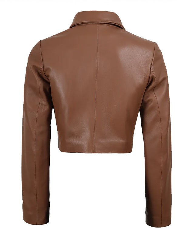 Women's Brown Cropped Leather Blazer - Image 2