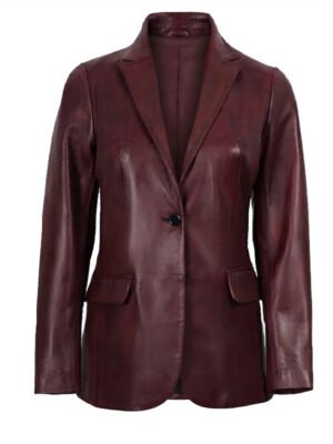 Women's Fitted Maroon Leather Blazer