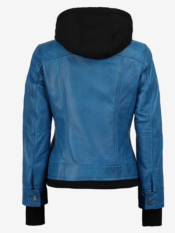 Women's Leather Blue Jacket - Image 2