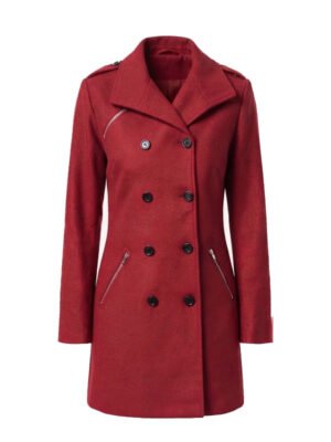 Women's Red Double Breasted Wool Coat