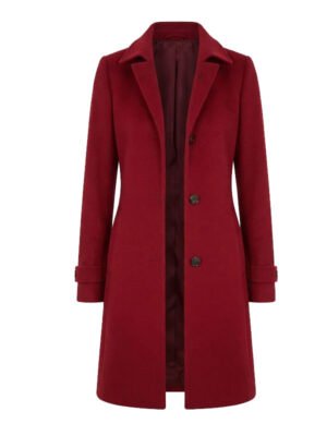 Women's Red Fitted Wool Coat