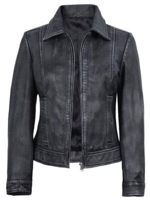 Women’s Black Washed Leather Jacket