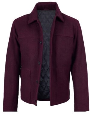 Burgundy Wool Button-Up Jacket for Men