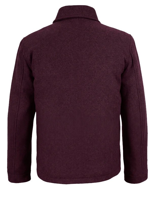 Burgundy Wool Button-Up Jacket for Men - Image 2